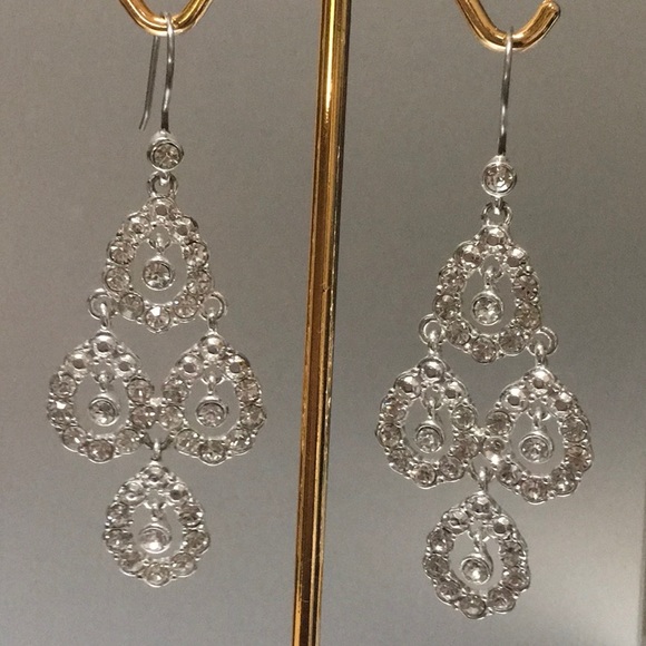 Clear rhinestone chandelier dangles. Beautiful movement & sparkle, EUC- 3” long - Picture 2 of 9
